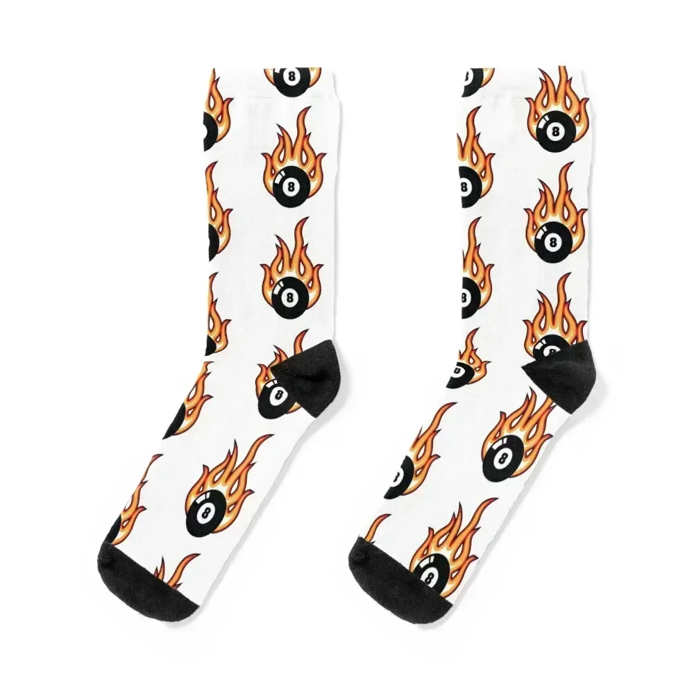 

Flaming 8 Pool ball Socks colored soccer anti-slip with print warm winter Socks Man Women's