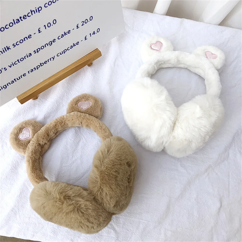 Earmuffs bonitos do urso para mulheres, meninas, crianças, regalos macios de pelúcia, grossos, protetores das orelhas, dobráveis, tampa mais quente,