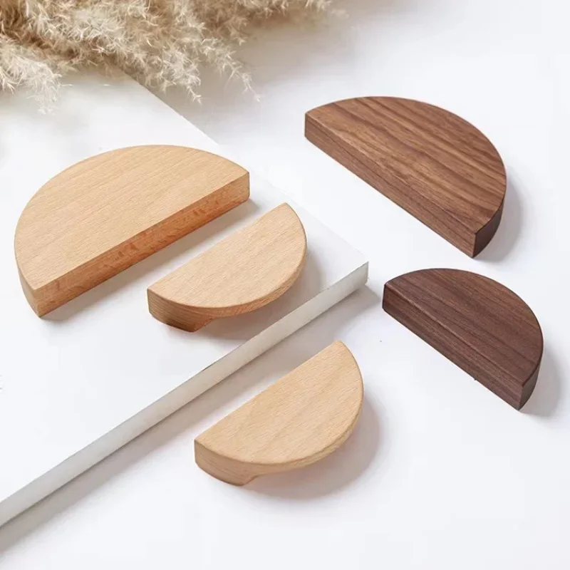 

Natural Wooden Cabinet Door Knobs Pulls Wardrobe Cupboards Drawer Semicircle Pulls Handle Drawer Wardrobe Wood Furniture Handles