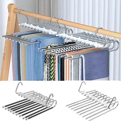 Stainless Steel Clothes Hangers,9 Layers Space Saving Pants Rack,Non Slip PP Closet Organizer with Hooks for Trousers and Scarf