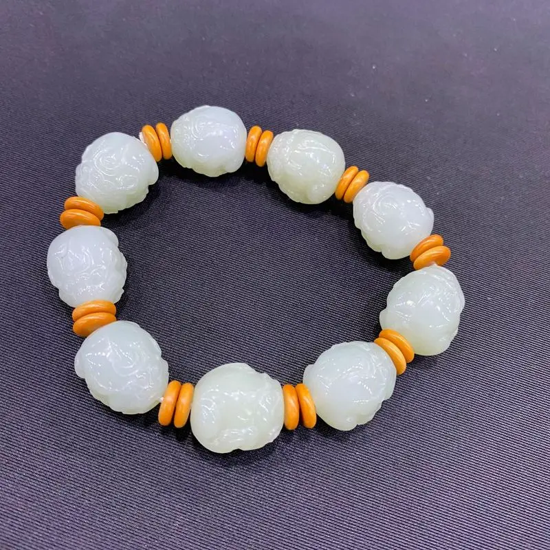 Hetian Men And Women, Qemuo Material, Three-Dimensional Pixiu Jade Bead Bracelet Handling