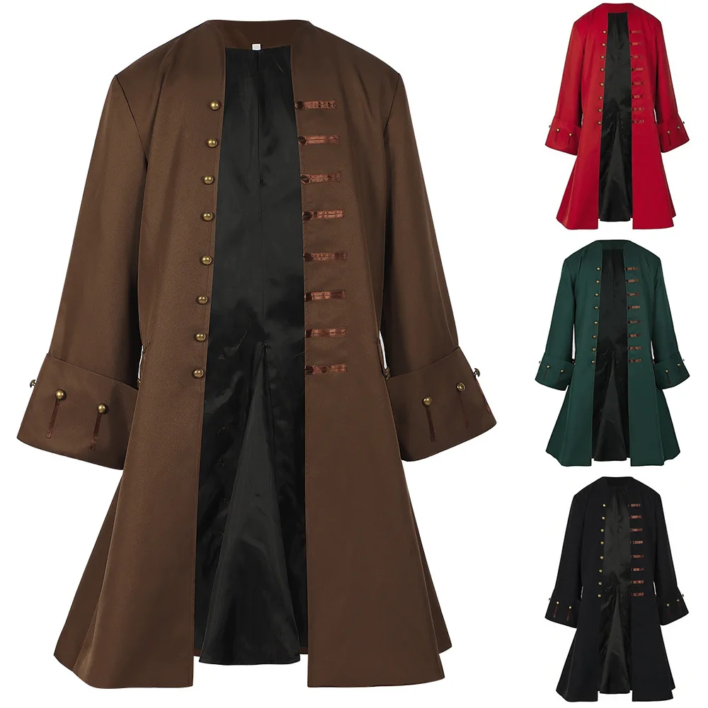 European size Mens Pirate Costume Medieval Renaissance Cosplay Jacket Vintage Halloween Viking Knight Costume