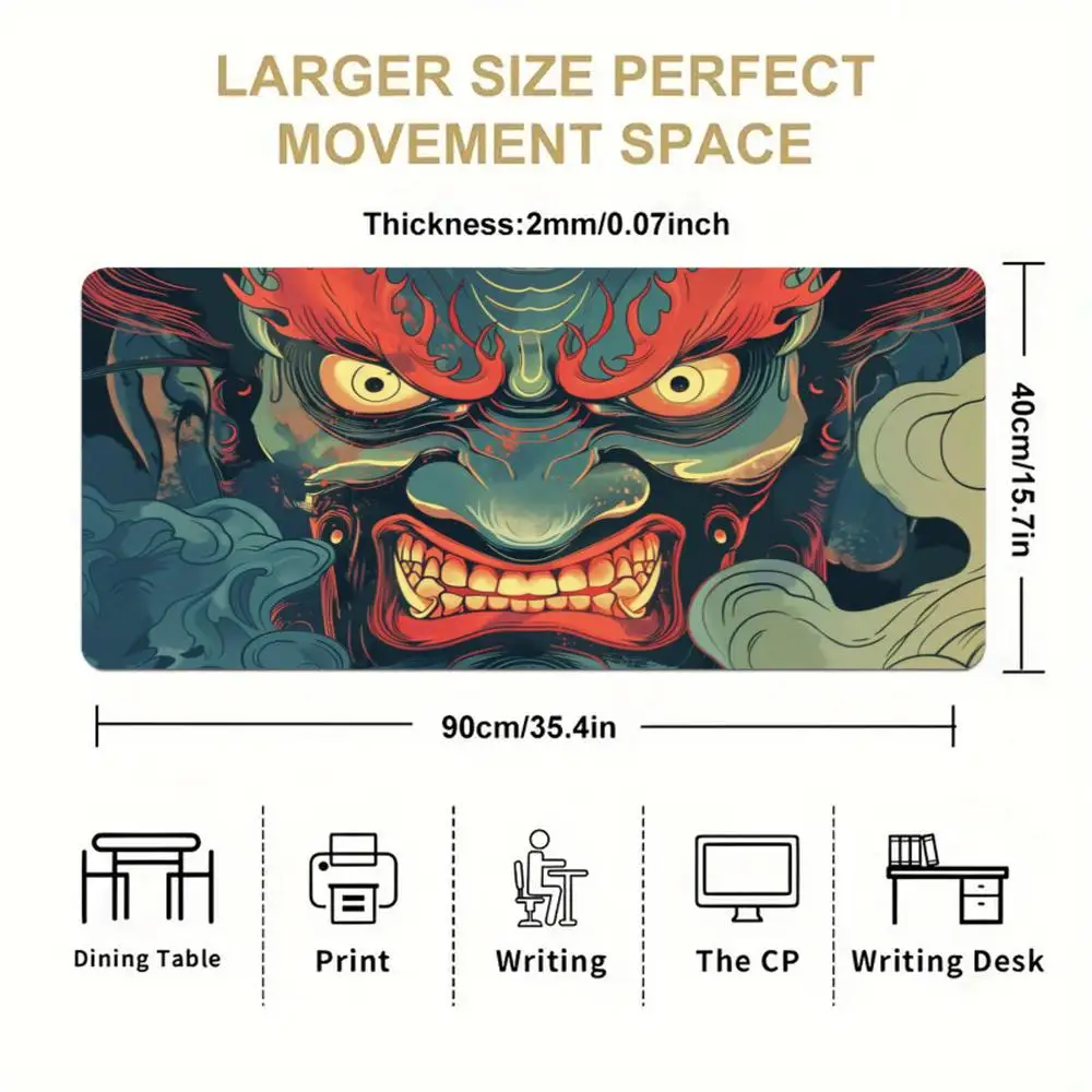 Fiery Red Oni Demon Ukiyo-e Style Design Large Size Game Desk Mat Natural Rubber Non-Slip Esports Mouse Pad For Laptop Desktop