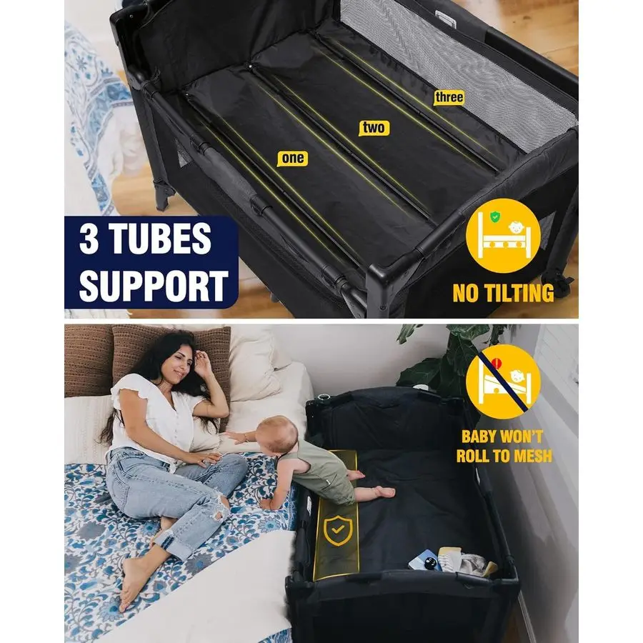 4 في 1 سرير أطفال بجانب السرير، سرير أطفال بجانب السرير 4 وظائف، سرير بجانب السرير، لعب، طاولة تغيير، باب