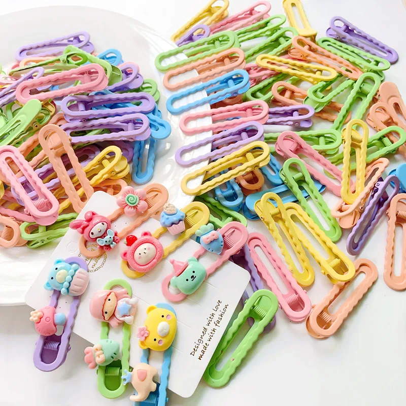 10pcs 6cm Girls Wave Hairpins Candy Color Ellipse Hairclip Setting Base For DIY Kids Hair Clip Jewelry Making Hair Accessories