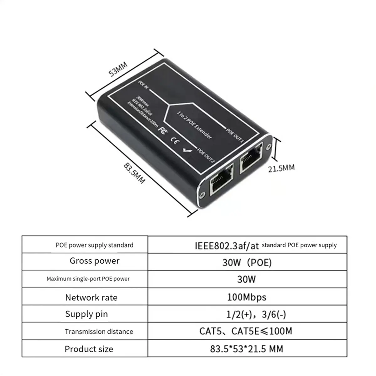 Gigabit POE Extender 2 Port 1000M Network Switch Repeater 30W Hot Sale in Stock