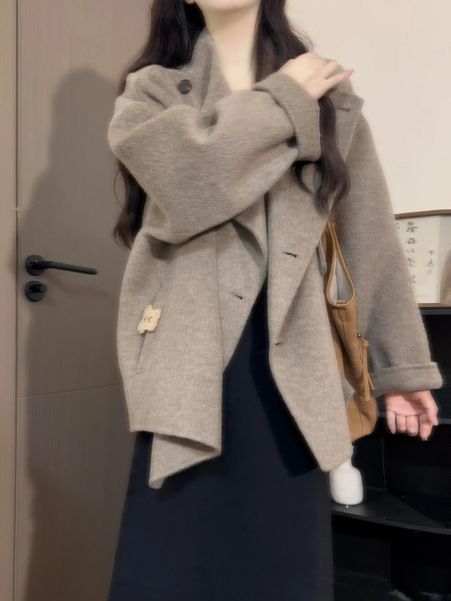 

Двусторонняя шерстяная куртка Ele для женщин, модная корейская осенне-зимняя новинка, маленький размер