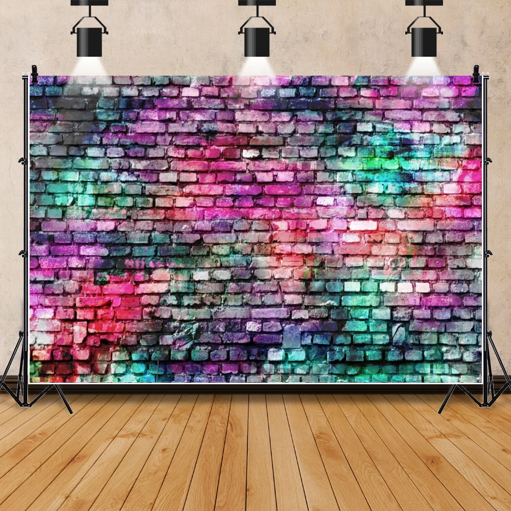 Graffiti Brick Wall Birthday Photography Backdrops Baby Shower Colorful Urban Street Art Background Photo Booth Props Party