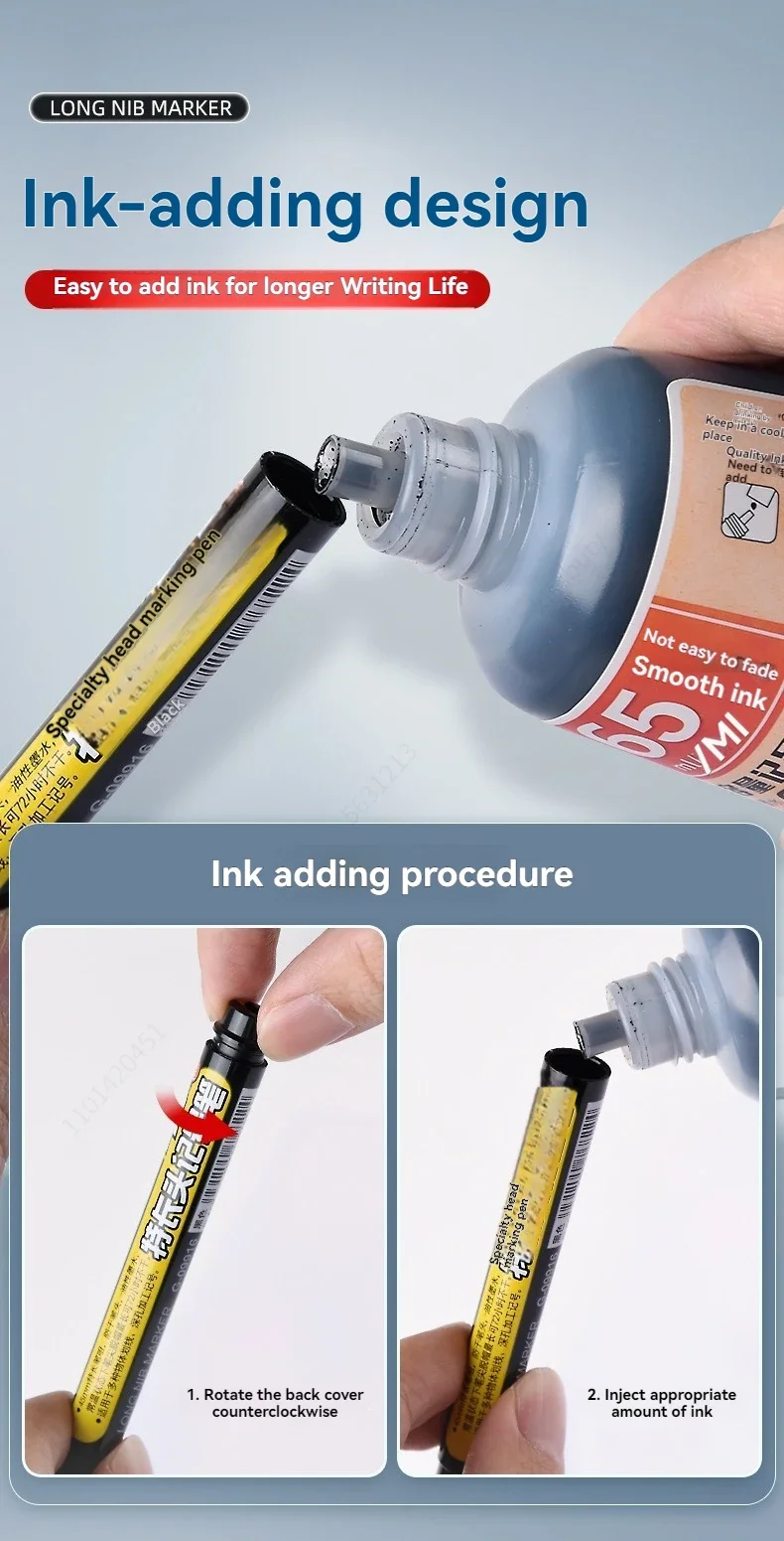 45-mm-Marker-Set mit wasserfester, langköpfiger Spitze, schnelltrocknende Tinte für Holzbearbeitung, Bauarbeiten, tiefe Löcher, ungiftig, schwarz, rot, blau, weiß – Detail 4