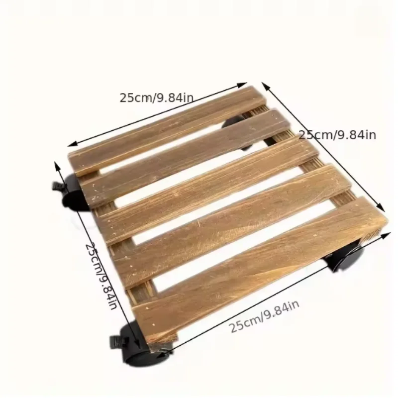 Multifunctional Flowerpot Mobile Tray Square Universal Wheel Mobile Base Flowerpot Support Indoor Heavy-Duty Wooden Storage Rack