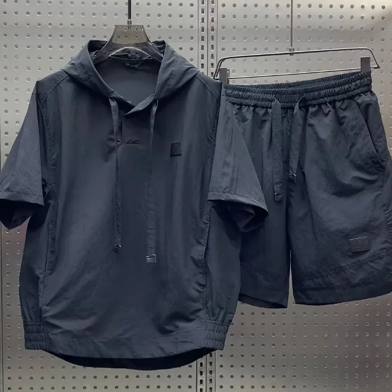 Ensemble t-shirt et short pour homme, léger et respirant, style cargo, poche, sweats à capuche de sport décontractés, manches courtes, mode, 2 pièces