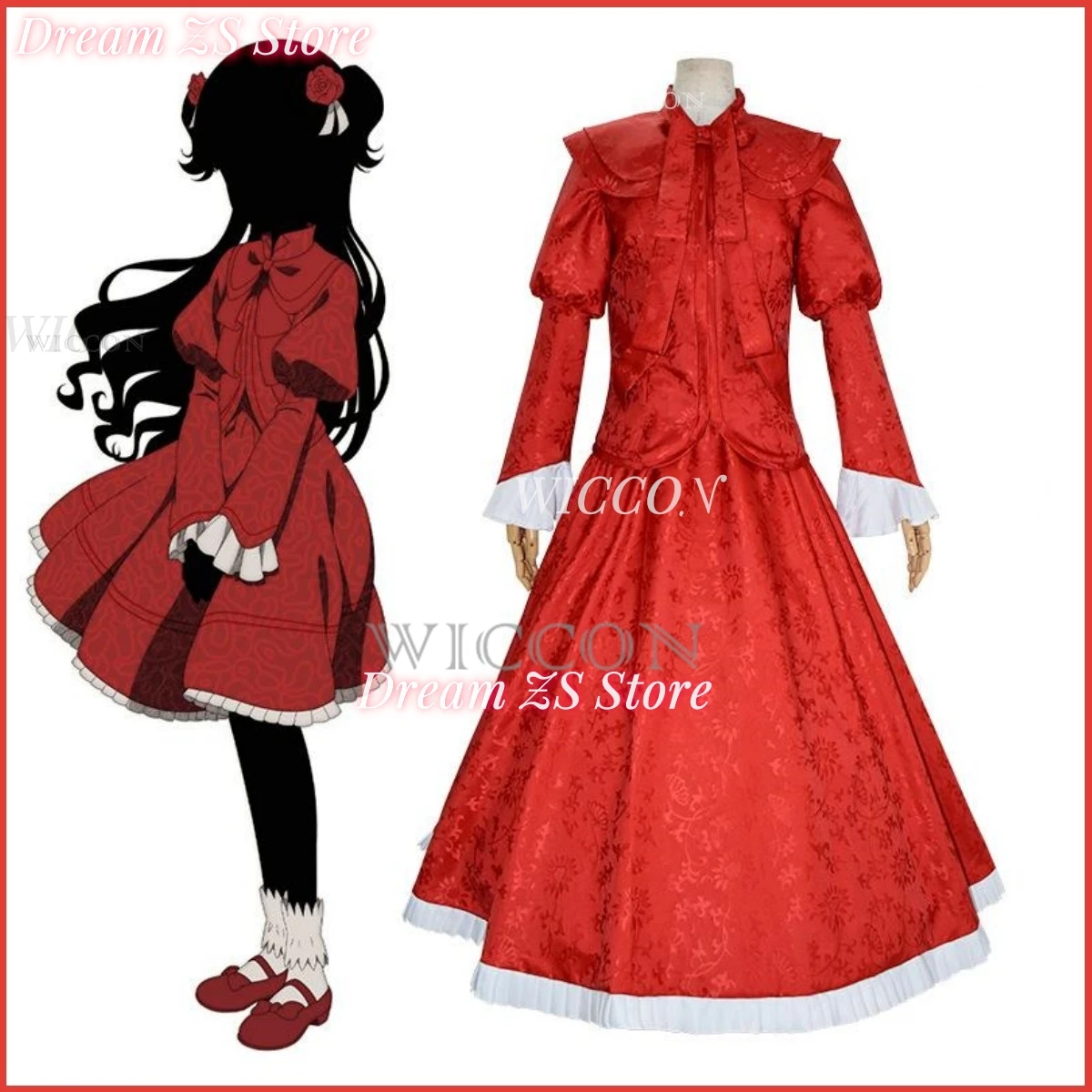 Anime Shadows House Kate Shadow Cosplay Costume Wig Red Dress Long Sleeved Princess Skirt Woman Kawaii Halloween Christmas Suit