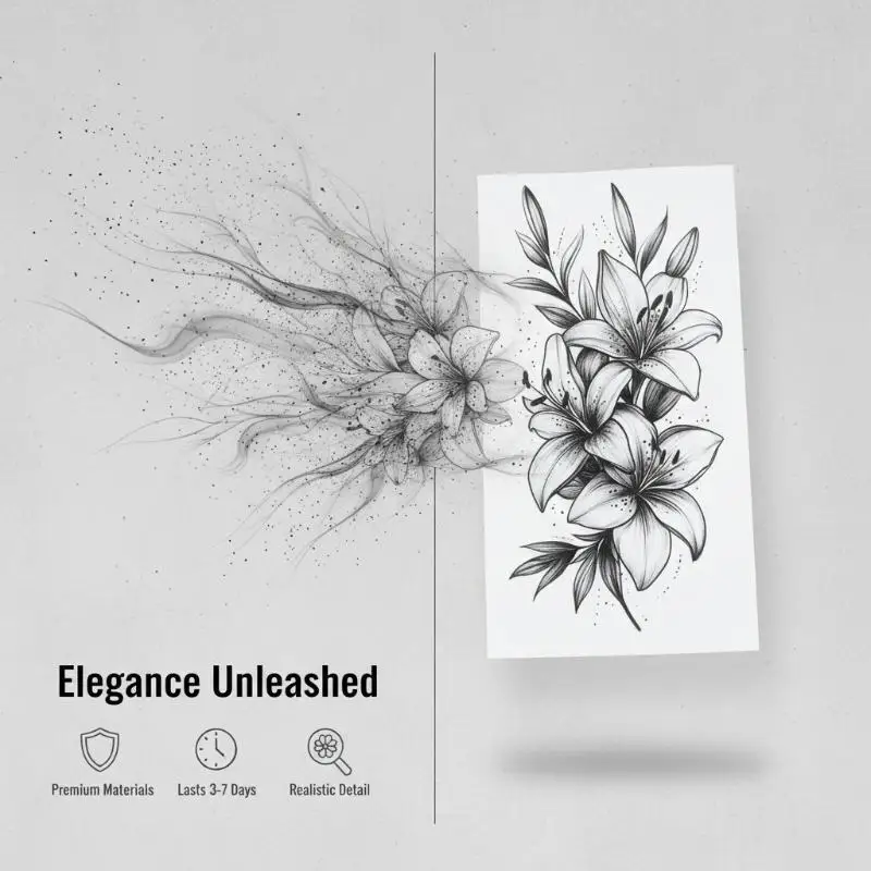 1 Sheet Flower Temporary Tattoo,Lasts To 15 Days Waterproof Semi Permanent Sticker,For Women's Holiday Parties image 4