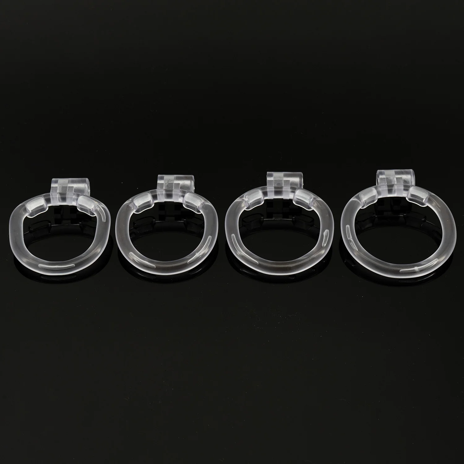 plastic flat short cock ring negative chastity cage device with 4 ring for male