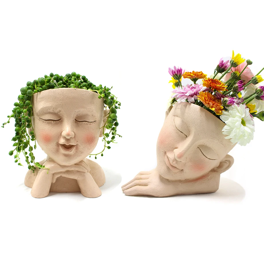 Resin Statue Flower Pot Planter Flower Arrangement Home Decor Art Ornament Succulent Pot Plant Pot