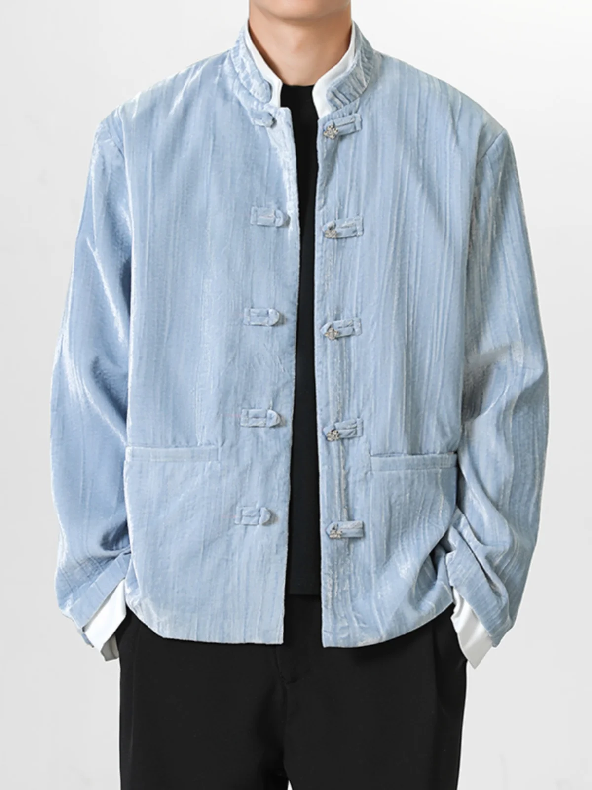 

New Chinese Style Men's Jacket Fashionable Urban Standard Fit Water Washed Long Sleeve Outerwear Youth Autumn Jacket