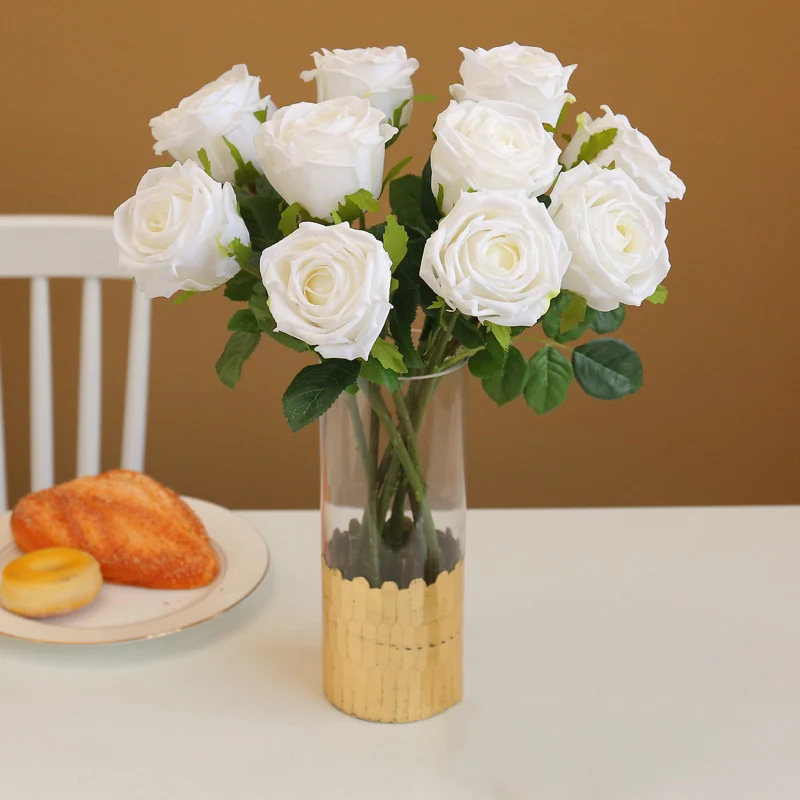 Yellow Rose Artificial Flowers Silk Bouquet High Quality Big Rose for Wedding Decoration Fake Flowers Red for Home Table Decor