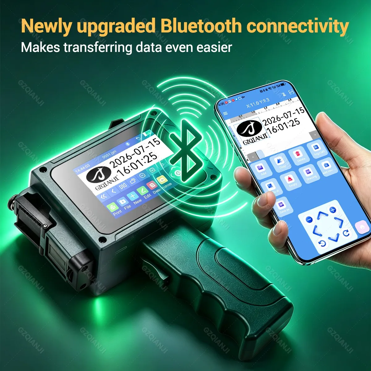 Bluetooth 12.7mm Mini Inkjet Printer with Grips 2.8inch Touch Screen 24 Languages Coding Portable Device Number Date Logo Print