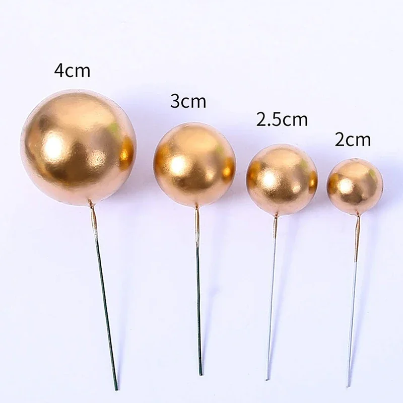 10Pcs Cake Topper Gold Silver Ball Happy Birthday Cake Topper DIY Cupcake Flag Wedding Decor Christmas Ball Birthday Decoration