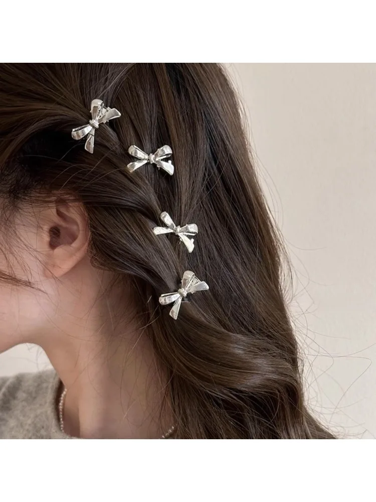 4 pièces/ensemble de nouvelles Mini épingles à cheveux à nœud doré pour femmes, épingles à cheveux à frange douce et Cool pour filles et accessoires pour cheveux