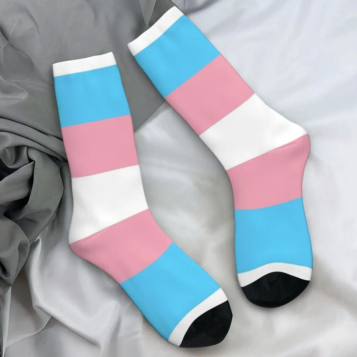 Trans Pride Flag Socks Pink White and Blue Vintage Stockings Women Men Warm Soft Skateboard Socks Winter Anti Bacterial Socks