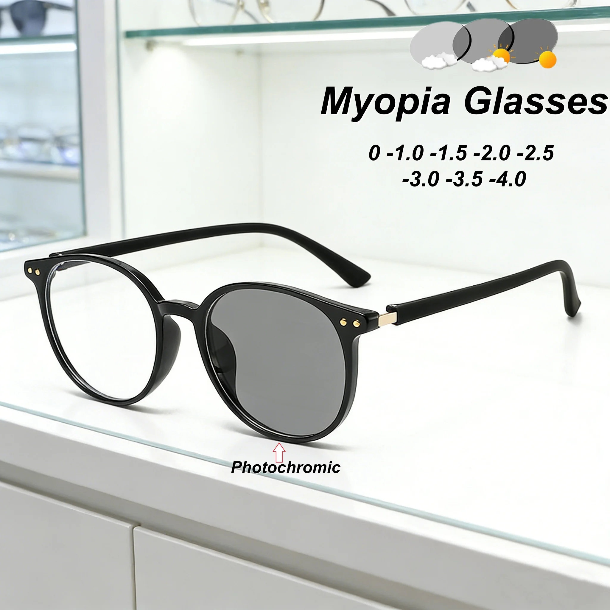 

2026 New High-definition Round Frame Photochromic Women's Myopia Glasses Retro Neutral High-quality Anti Blue Light Glasses