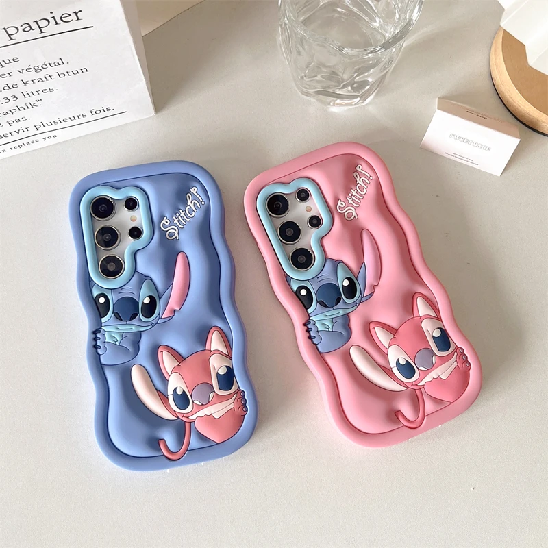 Cute 3D Cartoon Stitch Phone Case for Samsung Galaxy A14 A34 A54 A15 A25 A35 A55 A16 5G Wave Side Soft Silicone Cover