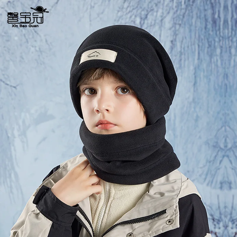 Children's Hat Winter Polar Fleece Warm Scarf Two-Piece Set Boys and Girls Outdoor Cold Fleece Earflaps Slipover Hat