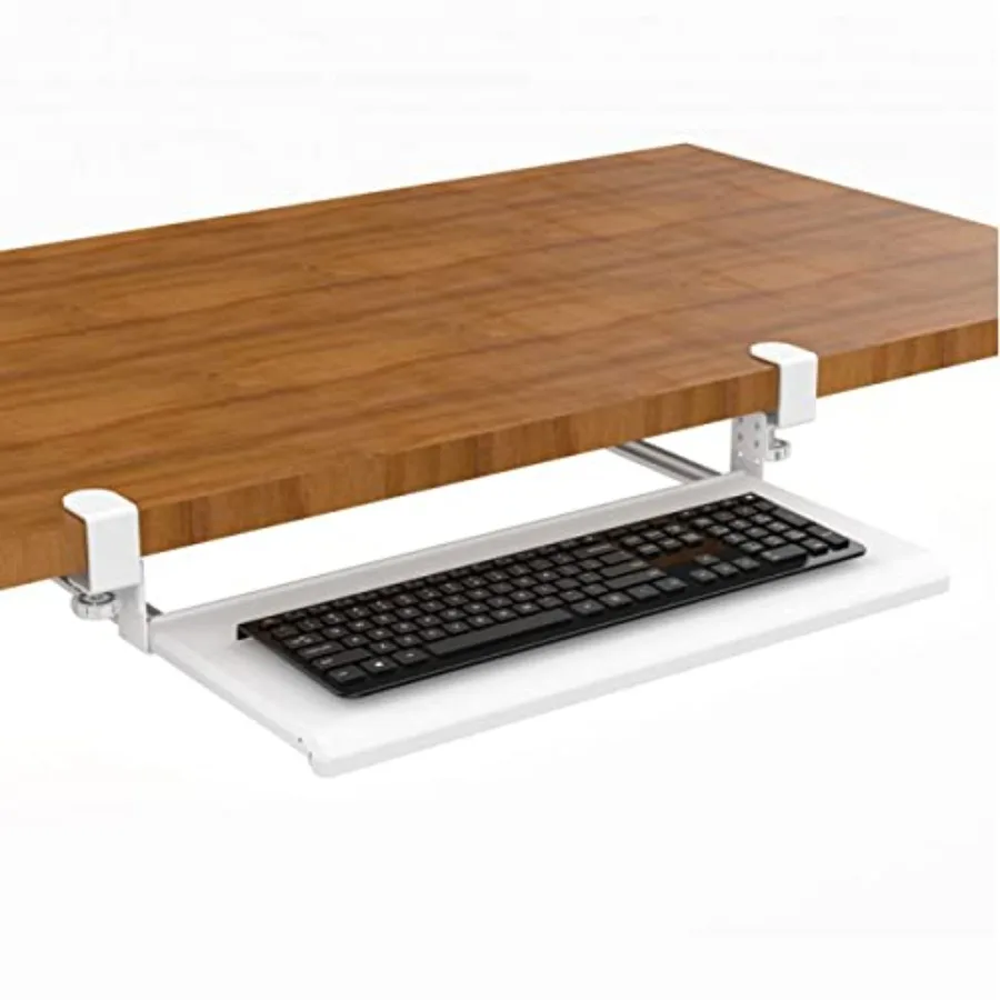 Clamp-On Retractable Adjustable Keyboard Tray Improve Comfort While Increasing Desk Space - for Desktops Up to 1.5" Thick 33" W