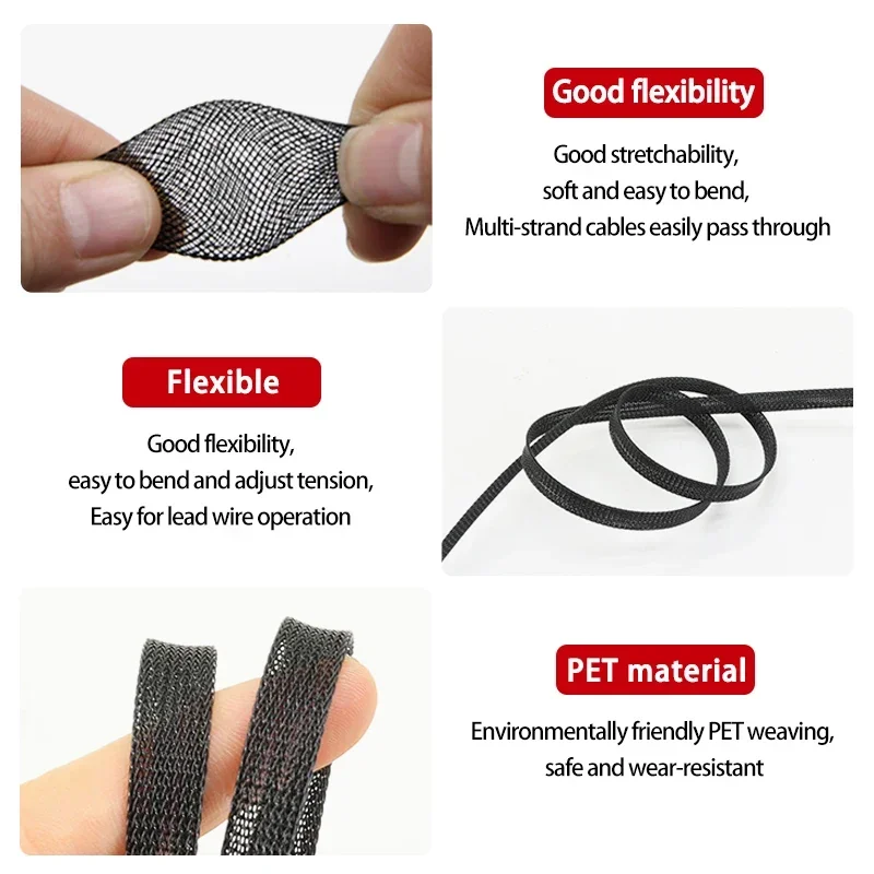 PET Monofilament Braided Sleeving 3/4/6/8/10mm Nylon Expandable Braided Cable Sleeve USB Data Cable Sheath Protector Wire Wrap