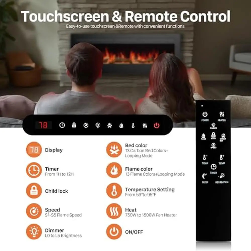전기 벽난로 삽입 벽걸이 또는 오목한 히터, 사용자 친화적 3 가지 설치, 리모컨 169 색상 옵션, 1500W, 750W