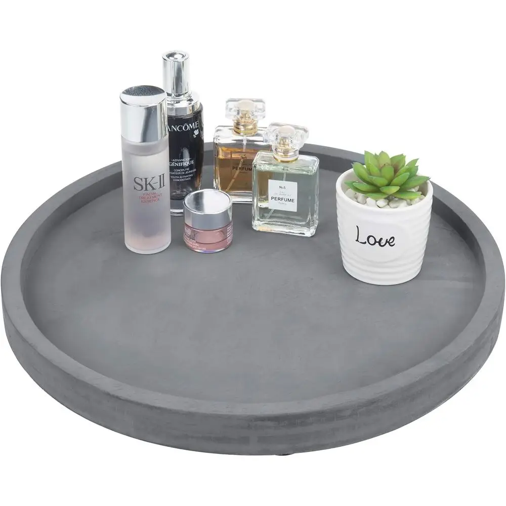 

16 Inch Round Gray Concrete Decorative Tray or Bathroom Vanity Counter, Living Room Coee Table or Ottoman, Kitchen Countertop