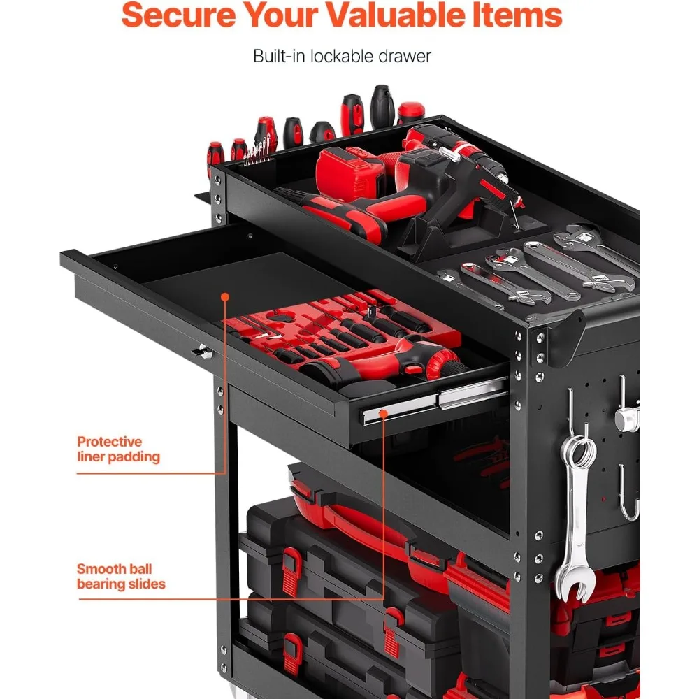 Rolling 4-Tier Mechanic Tool Storage Cart with Wheels, Drawer, and Pegboard, Holds up to 350 lbs