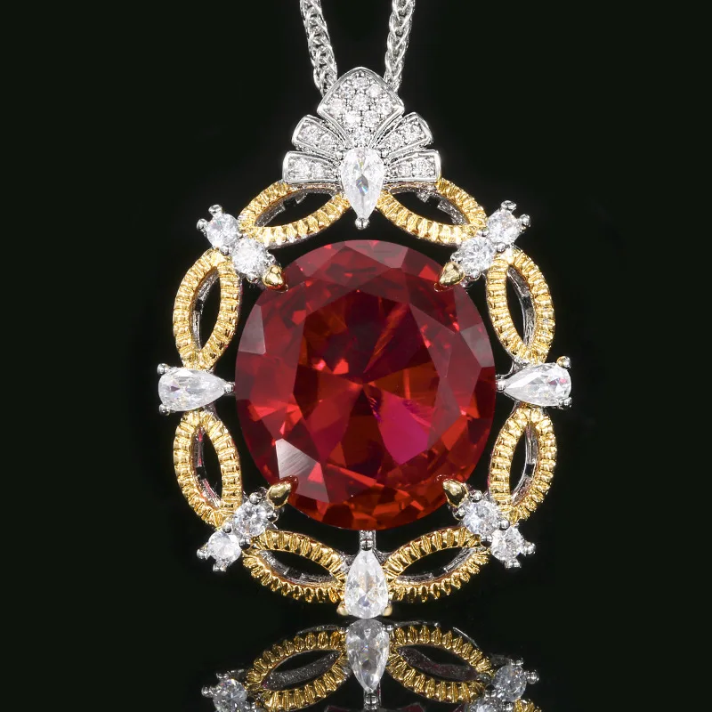 New Gold-Plated Red Corundum Brushed Vintage Pendant 18*20 Wholesale
