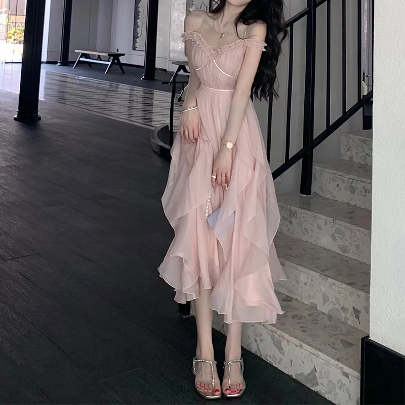 

Stunning Pink Princ Birthday Par Dr Ele Strapl Midi Gown High Waist Pleated Skirt Beautiful Fem Costume