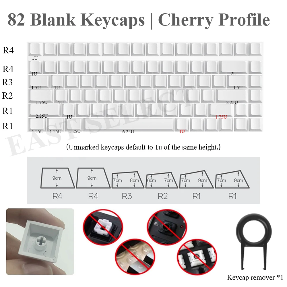 82 Blank Keycaps with Puller|Cherry Profile 1.5mm PBT Keyboard Caps|Oil Resistant Keycap for Mechanical Keyboard (Only Keycaps))