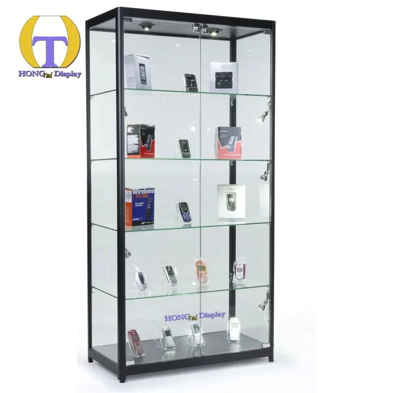 custom.Modern Floor Glass LED Lit Heavy Duty Display Cabinet High Security Tempered Glass Smoke Shop Showcase Locka
