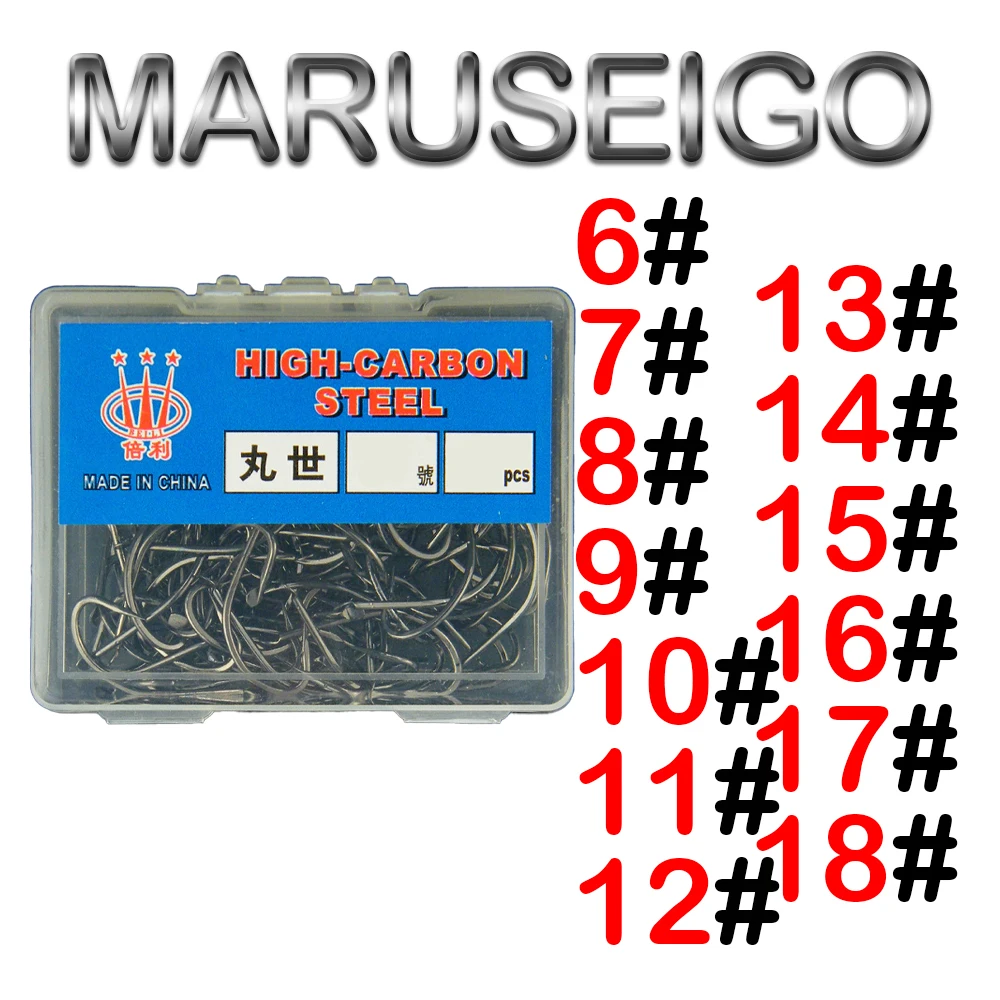 50-100 boxed MARUSEIGO fishhook crooked mouth with barbed sharp black high carbon steel wild fishing hooks