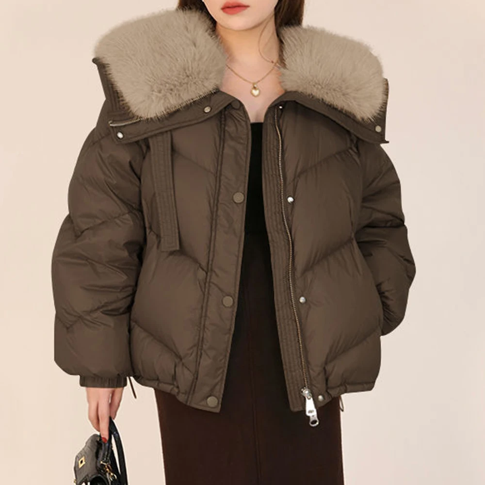 Fashion fur collar short down clothes 2025 new Korean version loose small cotton-padded jacket winter cotton-padded jacket