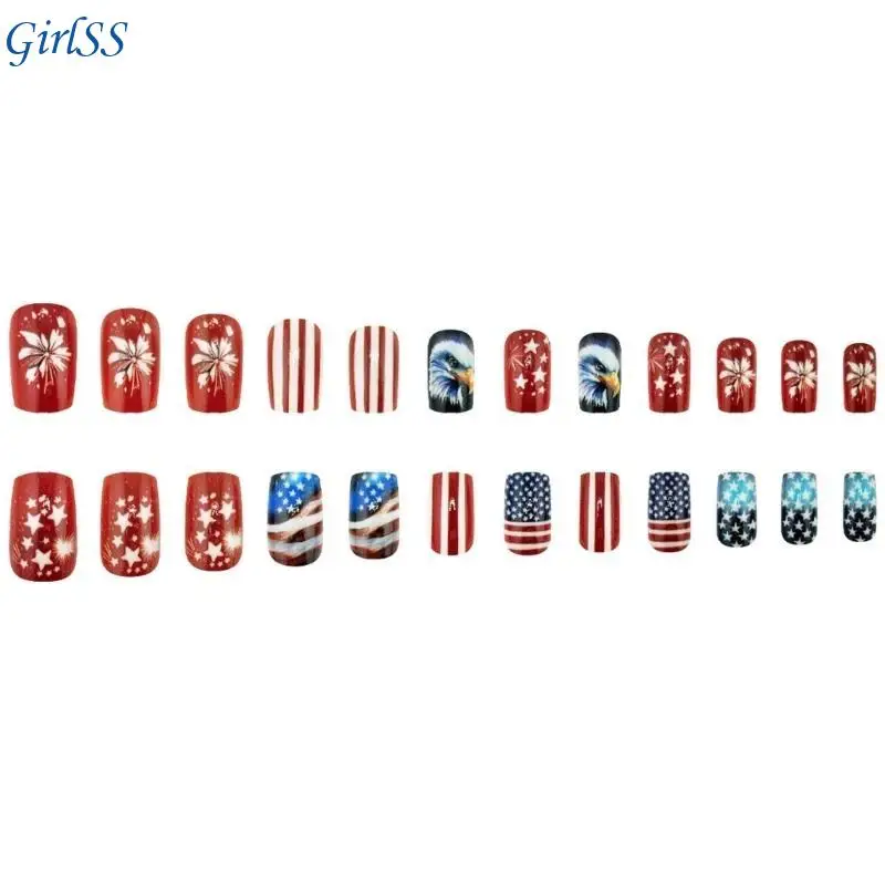 

24x Flag False Square Press On Independence Day Full Cover on Star Acrylic T4MB