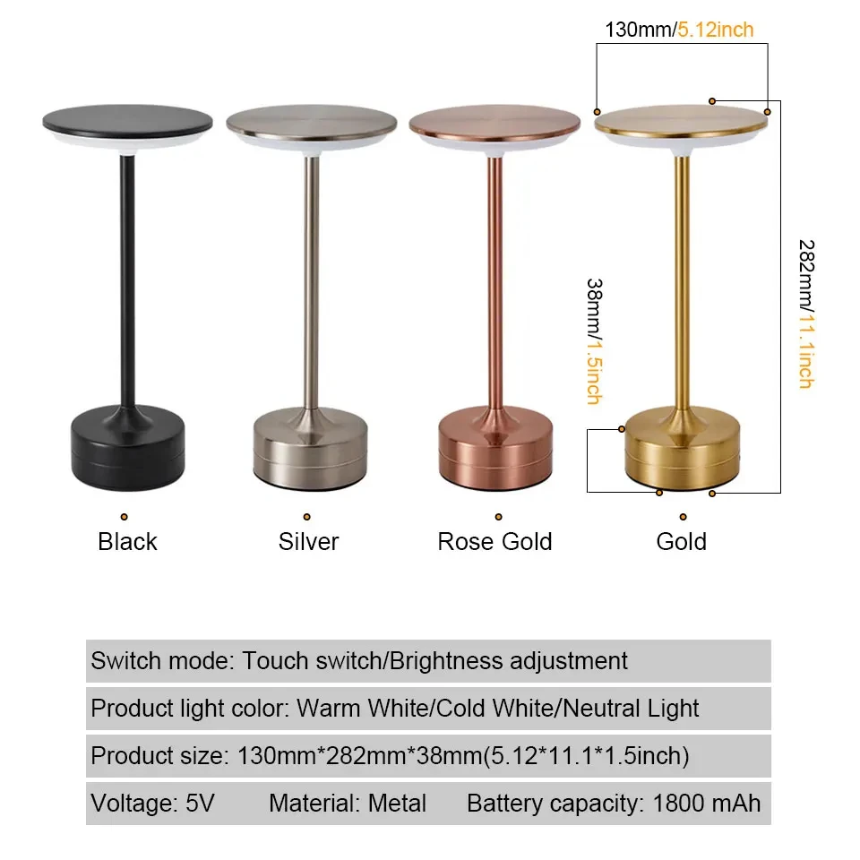 USB Rechargeable LED Table Lamp Touch Sensor Portable Night Light for Bedroom Reading Wireless Light for Restaurant Hotel Bar