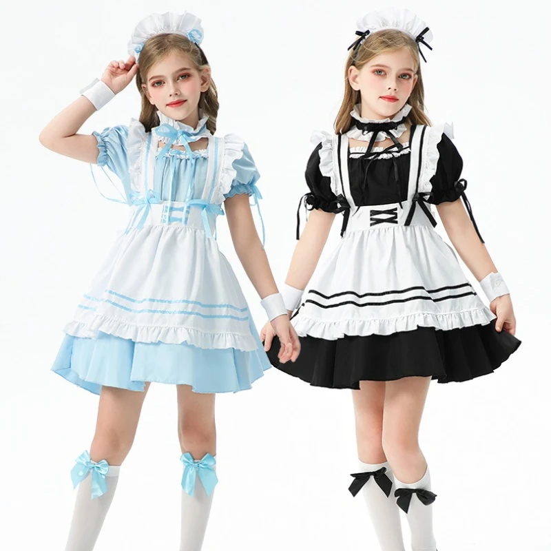 

Blue Girls Maid Dresses Children's Lolita Cute Lolita Dresses Children Princess Dresses Lolita Teenage Style Sweet Girl Costume