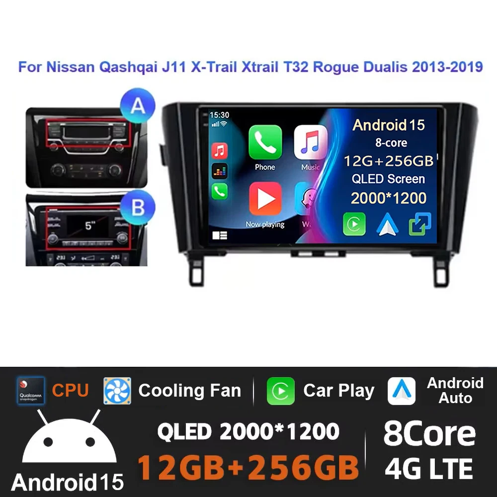 

Android 15 Car Radio Player For Nissan Qashqai J11 X-Trail Xtrail T32 Rogue Dualis 2013-2019 Carplay AUTO Support OEM BOSE 360