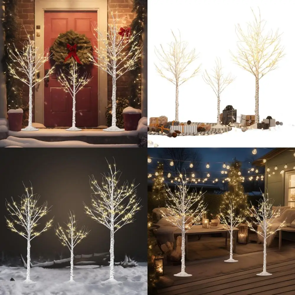 

LED Lighted Birch Trees Set - 3 Sizes, Warm White, Indoor/Outdoor Christmas Decor, Party, Garden, Wedding, Holiday
