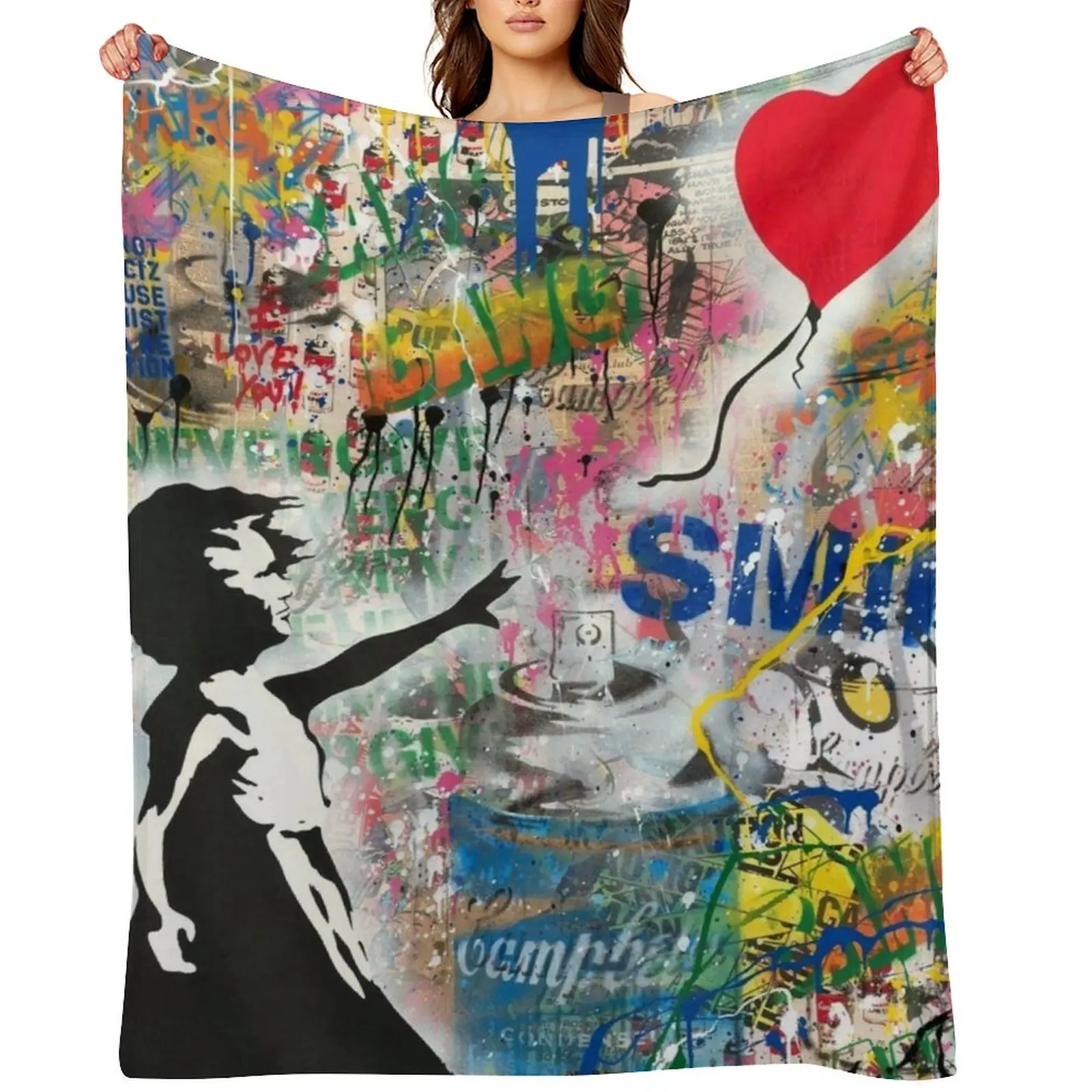 

Balloon Girl Street Art Mashup Throw Blanket sofa bed Nap Plaid Designers Blankets