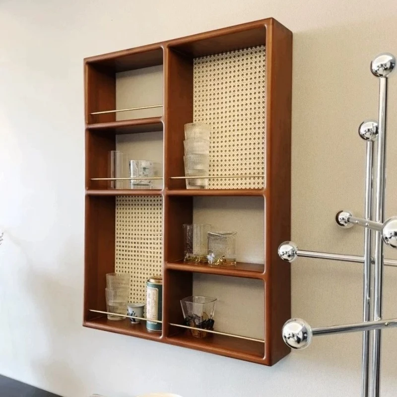 Modern simple decorative display rack shelf solid wood wine rack retro restaurant locker wall hanging cabinet decorative cabinet