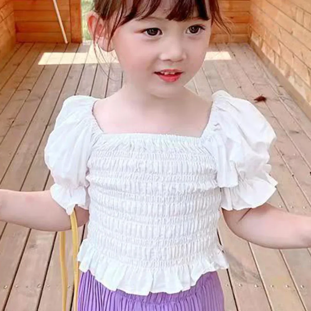 Baby Girls T-Shirt Toddler Short Puff Sleeved Tops 2024 Summer Children\'s Candy Color Clothing Kids Korean Style Top Tees