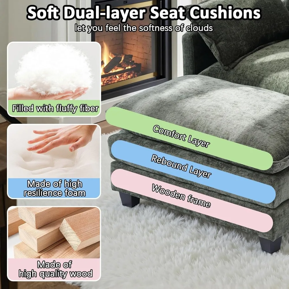 Большой диван-кресло из синели и пуфик с глубоким сиденьем, удобная и уютная мебель для гостиной для отдыха