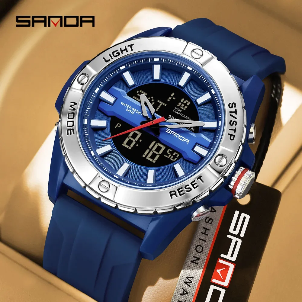 SANDA 5111 G Style Dual Display Men Electronic Watch Chronograph Alarm Digital Clocks Countdown Multifunctional Man Quartz Wrist