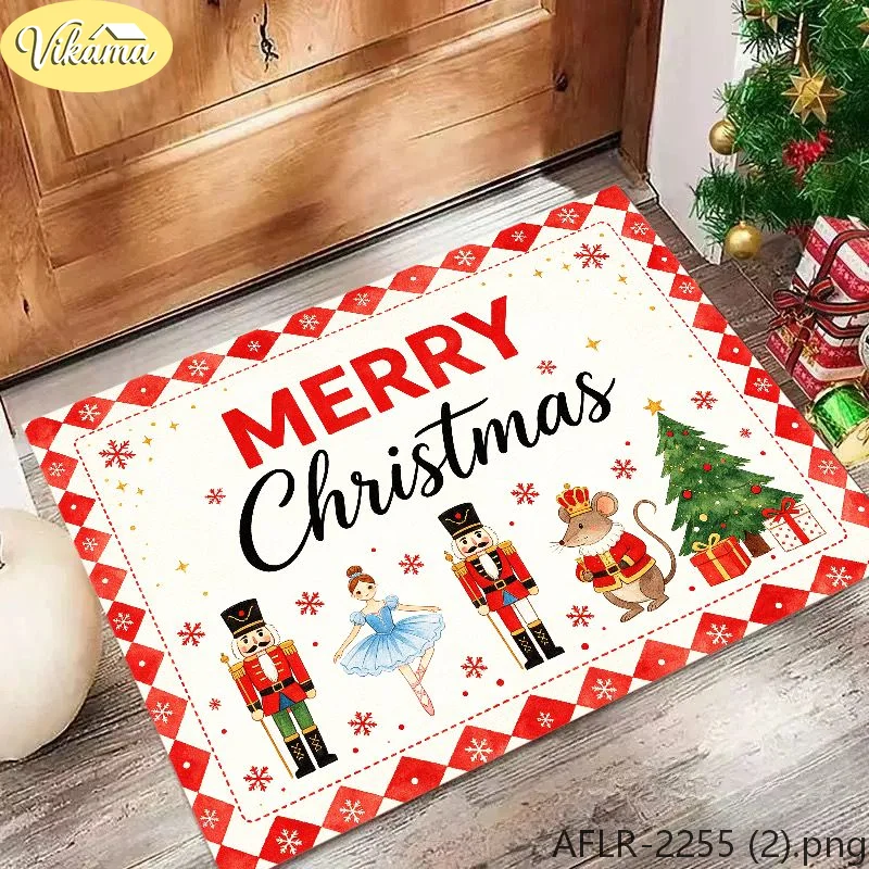 VIKAMA Cute-Style “Merry Christmas” Doormat, Ballet Girl and Rat King Patterned Rug, Non-Slip Entryway Mat, Home Decor